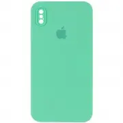 Чохол Silicone Case Square Full Camera Protective (AA) для Apple iPhone X / XS (5.8") Зелений / Spearmint