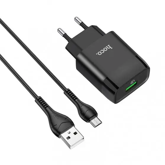СЗУ Hoco C72Q Glorious QC3.0 18W (1USB-A) + кабель USB to MicroUSB Черный