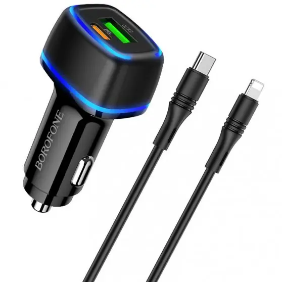 АЗУ Borofone BZ14A Mercury PD20W+QC3.0 3A (1USB-A/1C) + кабель Type-C to Lightning Черный
