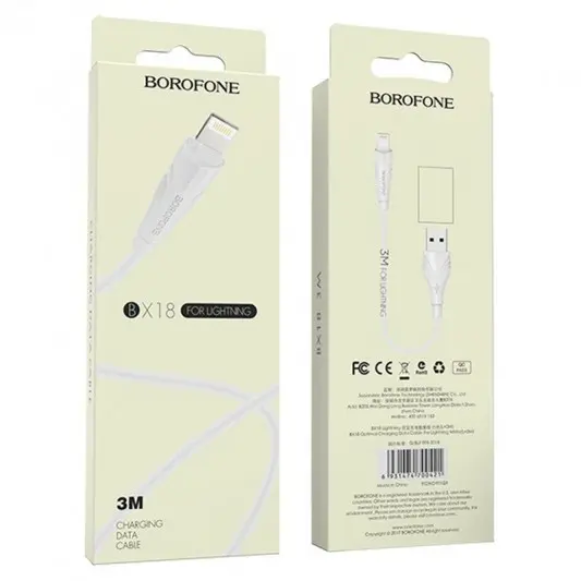 Дата кабель Borofone BX18 Optimal USB to Lightning (3m) Белый - изображение 9