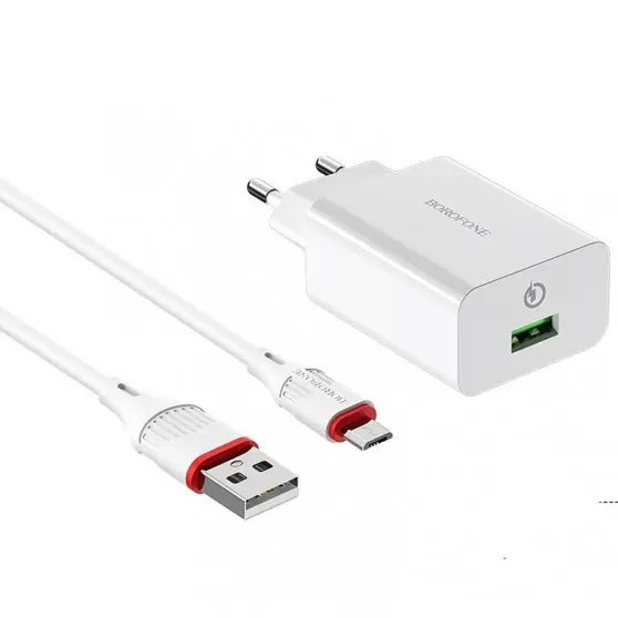 СЗУ Borofone BA21A Long journey QC3.0 3A (1USB-A) + кабель USB to MicroUSB Белый