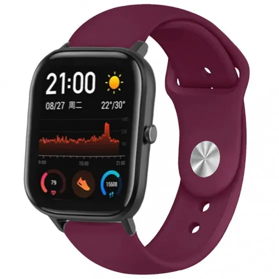 Силіконовий ремінець Amazfit Bip/Bip U/Bip U Pro/Bip S/Samsung, 20 мм - Sport, Бордовий / Dark Maroon