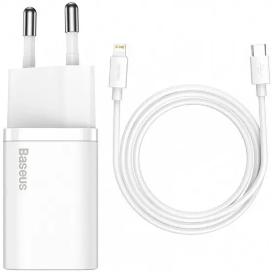 СЗУ Baseus Super Si Quick Charger 20W (1USB-C) + кабель Type-C to Lightning (TZCCSUP-B) Белый