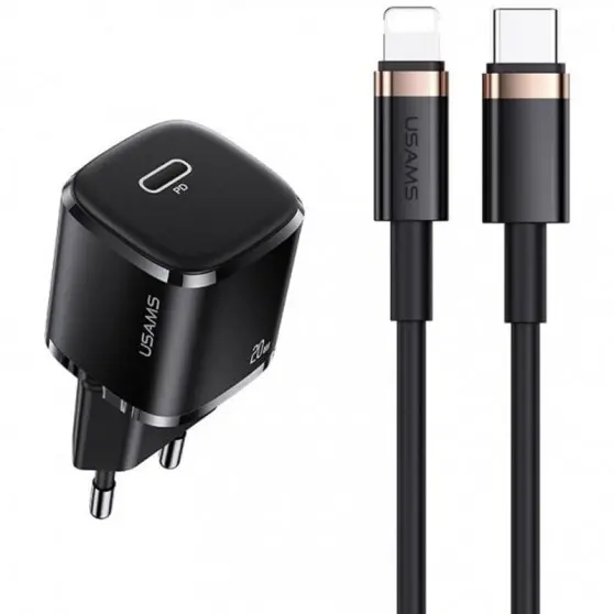 СЗУ Usams US-XFK T36 20W (1USB-C) + кабель Type-C to Lightning Black