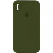 Чохол Silicone Case Square Full Camera Protective (AA) для Apple iPhone X / XS (5.8") Зелений / Dark Olive