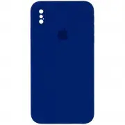 Чохол Silicone Case Square Full Camera Protective (AA) для Apple iPhone X / XS (5.8") Синій / Deep navy