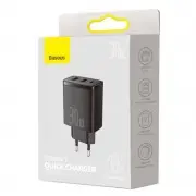 Зарядний пристрій Baseus Compact Quick Charger 30W QC+ PD (1Type-C + 2USB) (CCXJ-E), Чорний