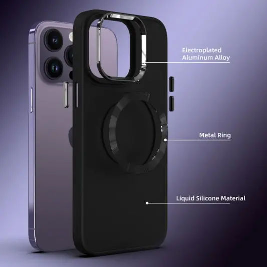 TPU чохол Bonbon Metal Style with MagSafe для Apple iPhone 14 Pro (6.1"), Чорний / Black - зображення 2 