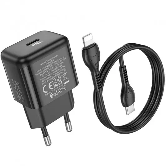 СЗУ Hoco N32 Glory PD30W (1USB-C) + кабельType-C to Lightning Black - изображение 3