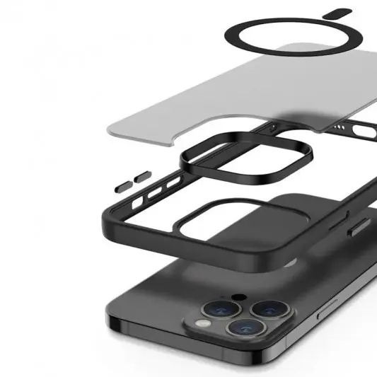 TPU+PC чохол Metal Buttons with MagSafe Colorful для Apple iPhone 12 Pro / 12 (6.1") Чорний / Black - зображення 3 