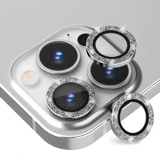 Захисне скло Metal Sparkles на камеру (у упак.) для Apple iPhone 15 Pro (6.1") /15 Pro Max (6.7") Срібний / Silver - зображення 1 
