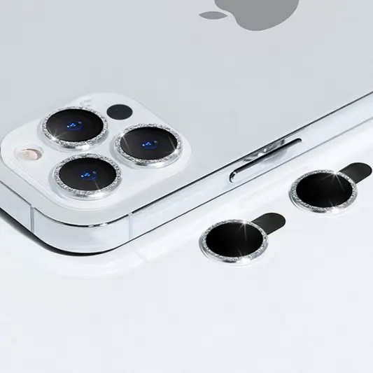Захисне скло Metal Sparkles на камеру (у упак.) для Apple iPhone 15 Pro (6.1") /15 Pro Max (6.7") Срібний / Silver - зображення 2 