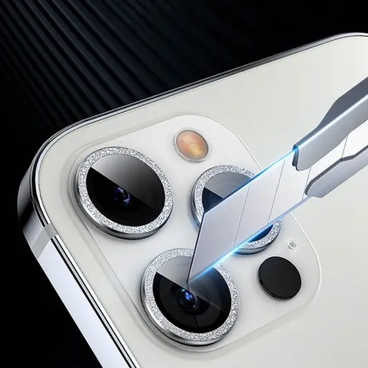 Захисне скло Metal Sparkles на камеру (у упак.) для Apple iPhone 15 Pro (6.1") /15 Pro Max (6.7") Срібний / Silver - зображення 3 