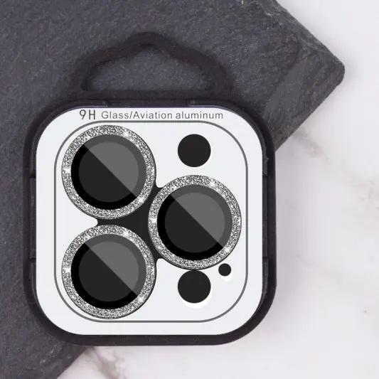 Захисне скло Metal Sparkles на камеру (у упак.) для Apple iPhone 15 Pro (6.1") /15 Pro Max (6.7") Срібний / Silver - зображення 5 