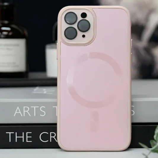 Чехол TPU+Glass Sapphire Midnight with MagSafe для Apple iPhone 12 Pro (6.1") Розовый / Pink Sand - изображение 1
