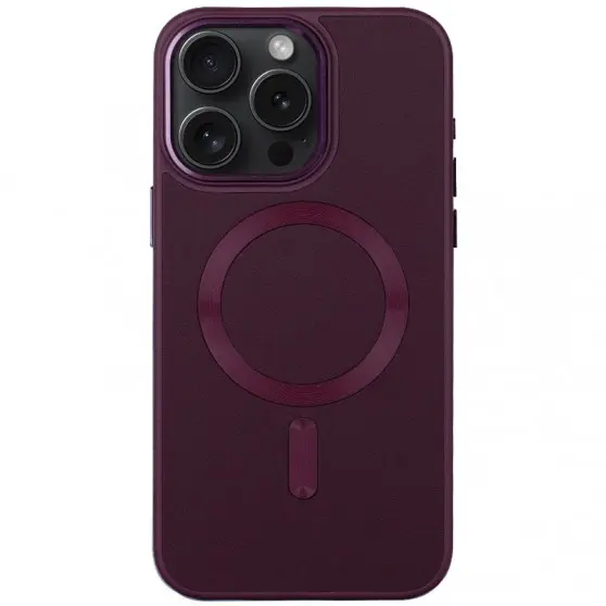 Кожаный чехол Bonbon Leather Metal Style with MagSafe для Apple iPhone 11 Pro Max (6.5") Бордовый / Plum
