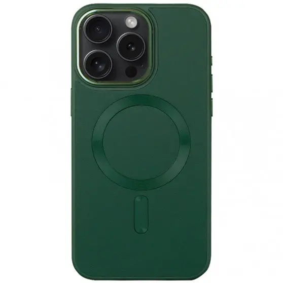 Кожаный чехол Bonbon Leather Metal Style with MagSafe для Apple iPhone 12 Pro / 12 (6.1") Зеленый / Pine green