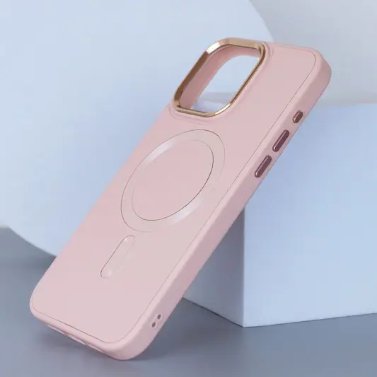 Кожаный чехол Bonbon Leather Metal Style with MagSafe для Apple iPhone 12 Pro / 12 (6.1"), Розовый / Light pink - изображение 2