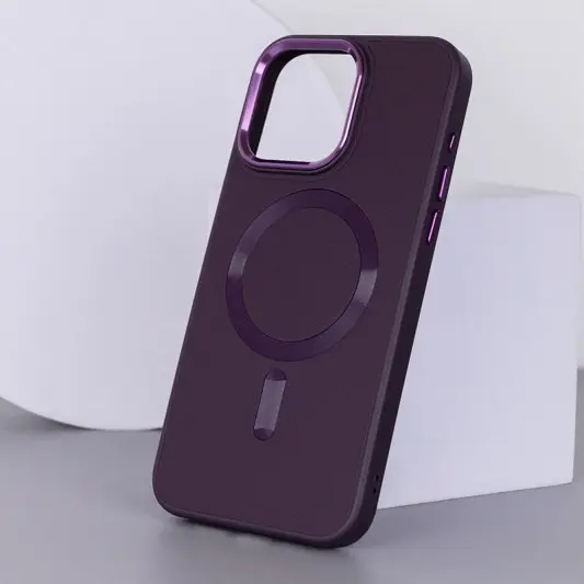 Кожаный чехол Bonbon Leather Metal Style with MagSafe для Apple iPhone 12 Pro / 12 (6.1"), Фиолетовый / Dark Purple - изображение 2