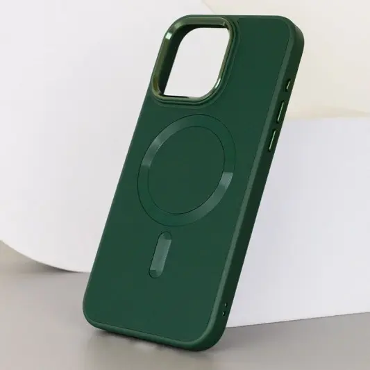 Кожаный чехол Bonbon Leather Metal Style with MagSafe для Apple iPhone 14 Pro (6.1"), Зеленый / Pine green - изображение 2