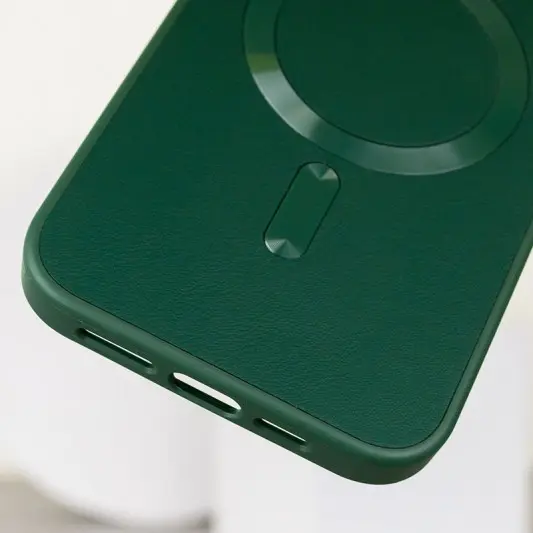 Кожаный чехол Bonbon Leather Metal Style with MagSafe для Apple iPhone 14 Pro (6.1"), Зеленый / Pine green - изображение 4