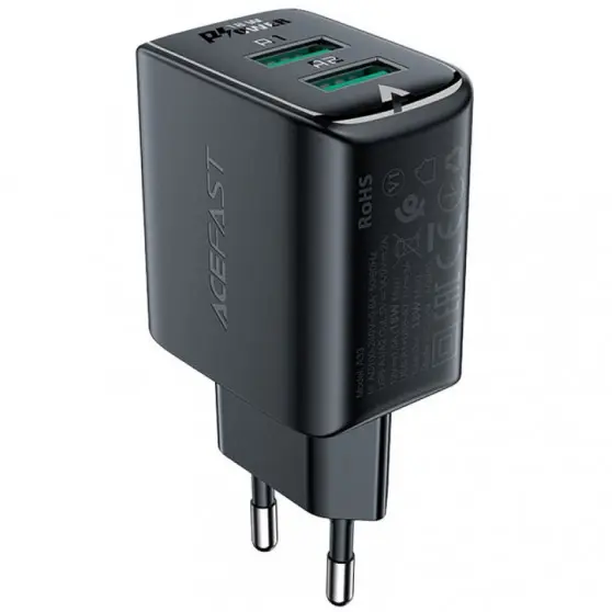 Зарядное устройство Acefast A33 QC18W (USB-A+USB-A) dual port, Black