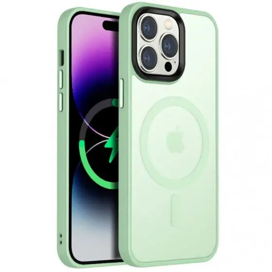 TPU+PC чехол Metal Buttons with MagSafe Colorful для Apple iPhone 13 Pro (6.1") Мятный / Matcha Green