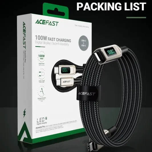 Дата кабель Acefast C6-03 USB-C to USB-C 100W zinc alloy digital display braided (2m) Silver - изображение 3