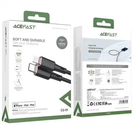 Дата кабель Acefast MFI C2-01 USB-C to Lightning zinc alloy silicone (1.2m) Black - изображение 5