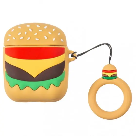 Силиконовый футляр Food для наушников AirPods 1/2 + кольцо, Бургер