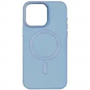 Кожаный чехол Bonbon Leather Metal Style with MagSafe для Apple iPhone 15 (6.1") Голубой / Mist blue