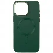 Кожаный чехол Bonbon Leather Metal Style with MagSafe для Apple iPhone 15 (6.1"), Зеленый / Pine green