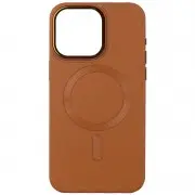 Кожаный чехол Bonbon Leather Metal Style with MagSafe для Apple iPhone 15 (6.1"), Коричневый / Brown