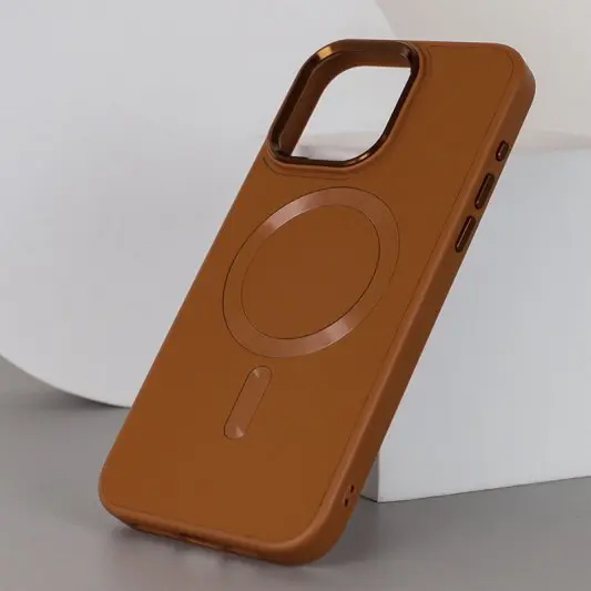 Кожаный чехол Bonbon Leather Metal Style with MagSafe для Apple iPhone 15 (6.1"), Коричневый / Brown - изображение 2