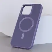 Кожаный чехол Bonbon Leather Metal Style with MagSafe для Apple iPhone 15 Plus (6.7"), Серый / Lavender