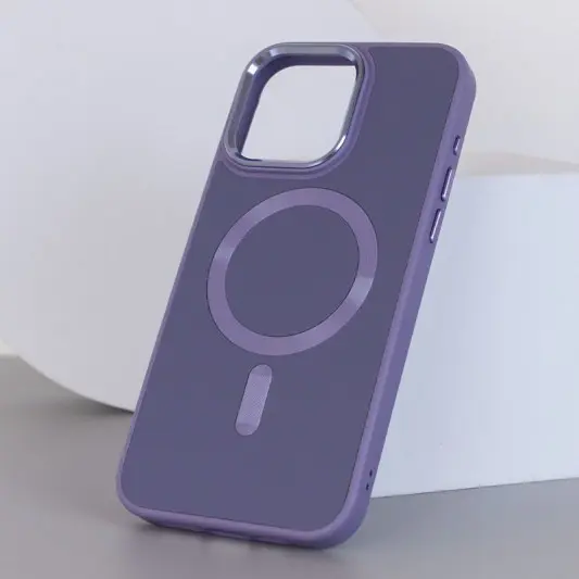 Кожаный чехол Bonbon Leather Metal Style with MagSafe для Apple iPhone 15 Plus (6.7") Серый / Lavender - изображение 2