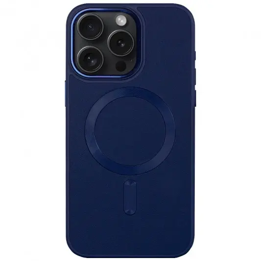 Шкіряний чохол Bonbon Leather Metal Style with MagSafe Apple iPhone 15 Pro (6.1"), Синій / Navy blue