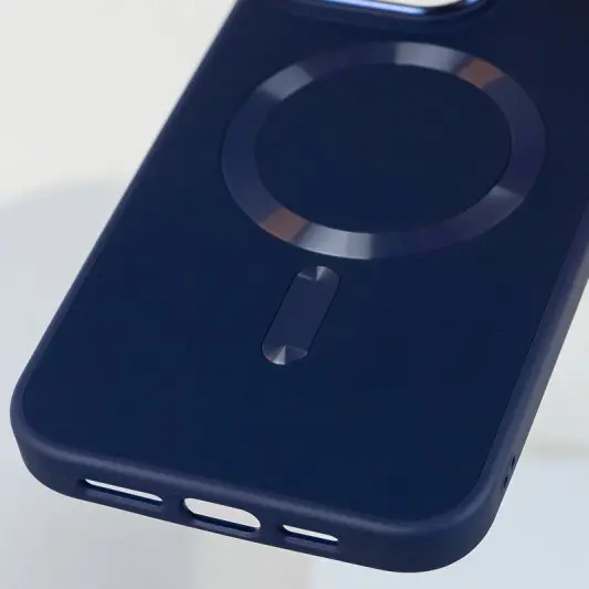Шкіряний чохол Bonbon Leather Metal Style with MagSafe Apple iPhone 15 Pro (6.1"), Синій / Navy blue - зображення 3 