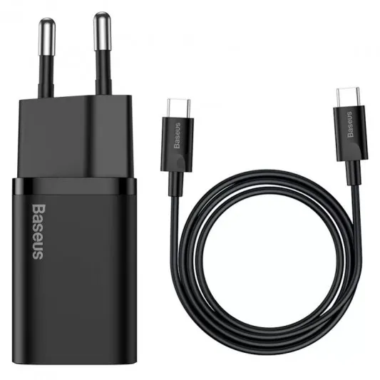 СЗУ Baseus Super Si Quick Charger 25W (1USB-C) + кабель Type-C to Type-C (TZCCSUP-L) Черный
