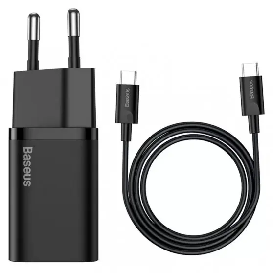МЗП Baseus Super Si Quick Charger 25W (1USB-C) + кабель Type-C to Type-C (TZCCSUP-L) Чорний