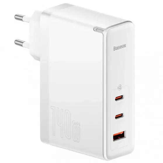 Блок быстрой зарядки Baseus GaN5 Pro 2Type-C+USB 140W EU (with Type-C to Type-C 140W (1m)) (CCGP100201), Белый