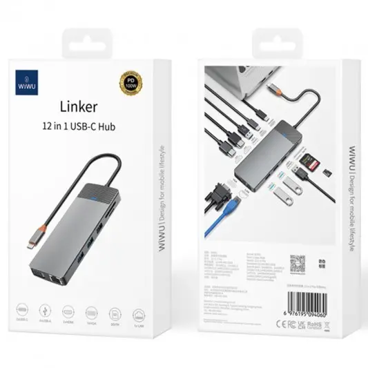 Перехідник HUB WIWU Linker Series 12 in 1 Pro, Grey - зображення 5 