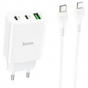 Зарядка для телефона Hoco C99A PD20W+QC3.0 (1USB/2Type-C/3A) + Type-C to Lightning, Белый