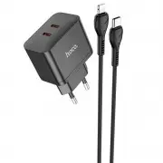 Зарядка для телефона Hoco N29 PD35W (2Type-C) + Type-C + Lightning, Черный