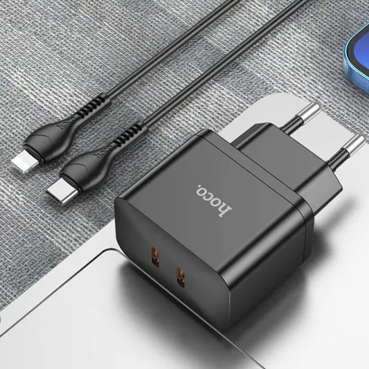 СЗУ Hoco N29 PD35W (2USB-C) + кабель Type-C to Lightning Black - изображение 3