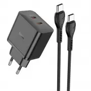 СЗУ Hoco N35 Streamer PD45W (2USB-C) + кабель Type-C to Type-C Black