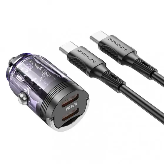 АЗУ Borofone BZ29B Outstanding PD36W (2USB-C) + кабель Type-C to Type-C Transparent purple