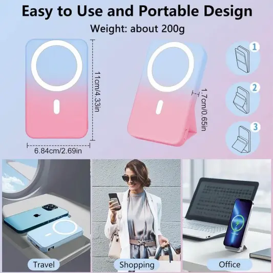 Портативное ЗУ Power Bank JJT-A27-1 Gradient PD20W+QC 22.5W с БЗУ 10000 mAh Blue / Pink - изображение 2