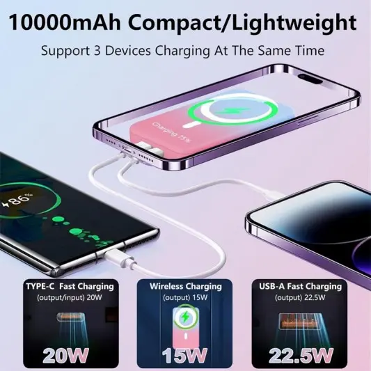 Портативное ЗУ Power Bank JJT-A27-1 Gradient PD20W+QC 22.5W с БЗУ 10000 mAh Blue / Pink - изображение 4