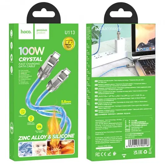 Дата кабель Hoco U113 Solid 100W Type-C to Type-C (1m) Blue - зображення 5 